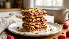 Himbeer-Konfitüre-Haferflocken-Crumble vom Blech: schnelles Rezept in 35 Minuten